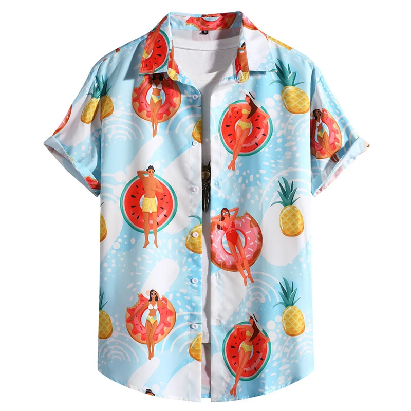 3d Print Cartoon Dinosaur Hawaiian Shirt Men Clothing Oversized Short Sleeve Tops Beach Vacation Apparel Button Lapel Blouse