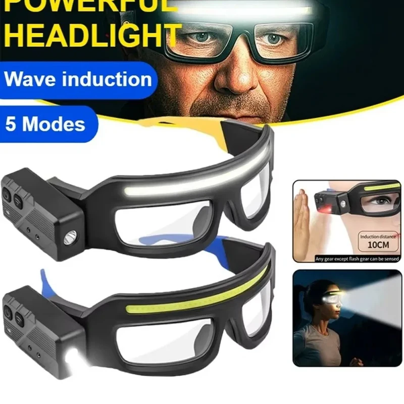 Hands-Free Headlamp Ultra Light LED Flashlight Wave Sensor Control 5 Modes 90 ° Rotatable Rechargeable Cycling Fishing Repair