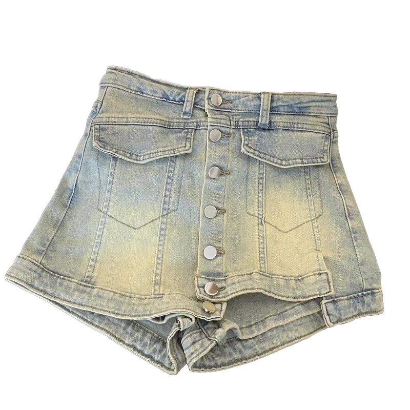 Bomon Spice Girls design sense of irregular fake two skirt high waist a stretch wrap hip slimming denim shorts women summer