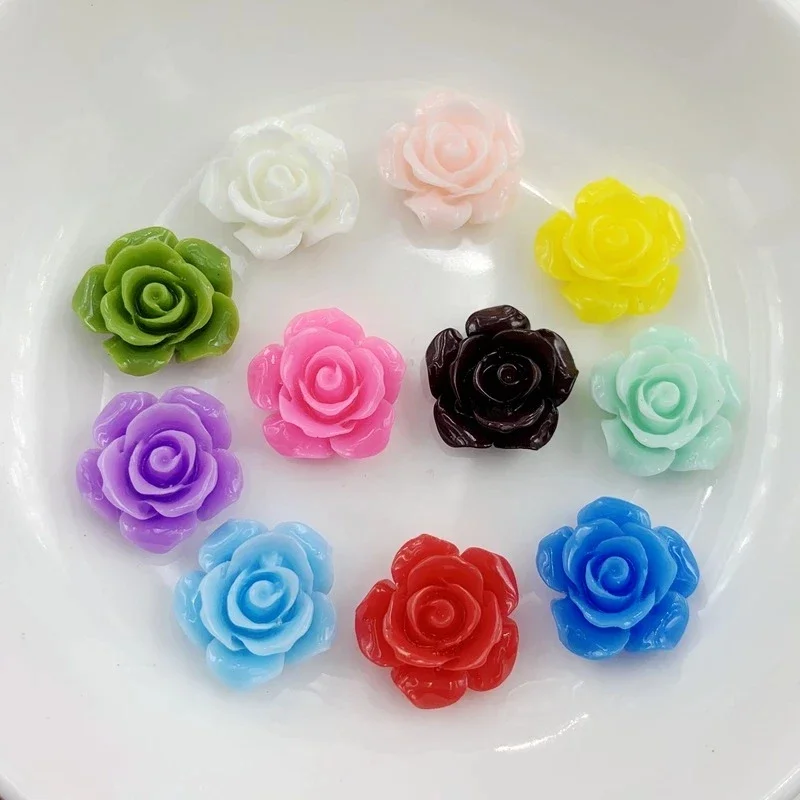 30pcs 15mm 3D Resin Rose Flower Flat Back Cabochon Scrapbook Resin Embellishment Jewelry Making wedding Decoration