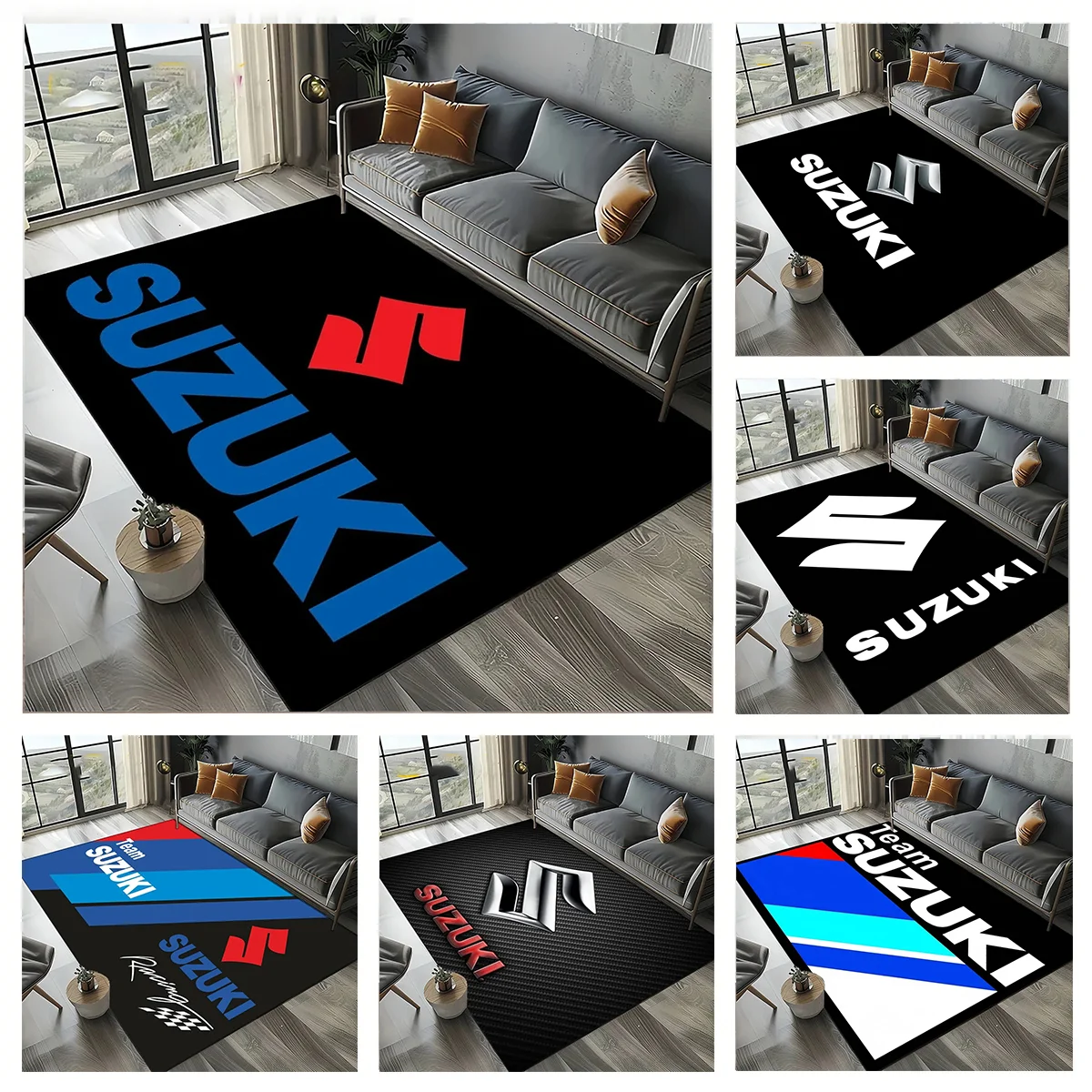 3D Racing Car Motorcycle For S-Suzuki-i Carpet Rug Art for Room Decor Home Bedroom Sofa Gifts Game Area Rug Non-slip Floor Mat