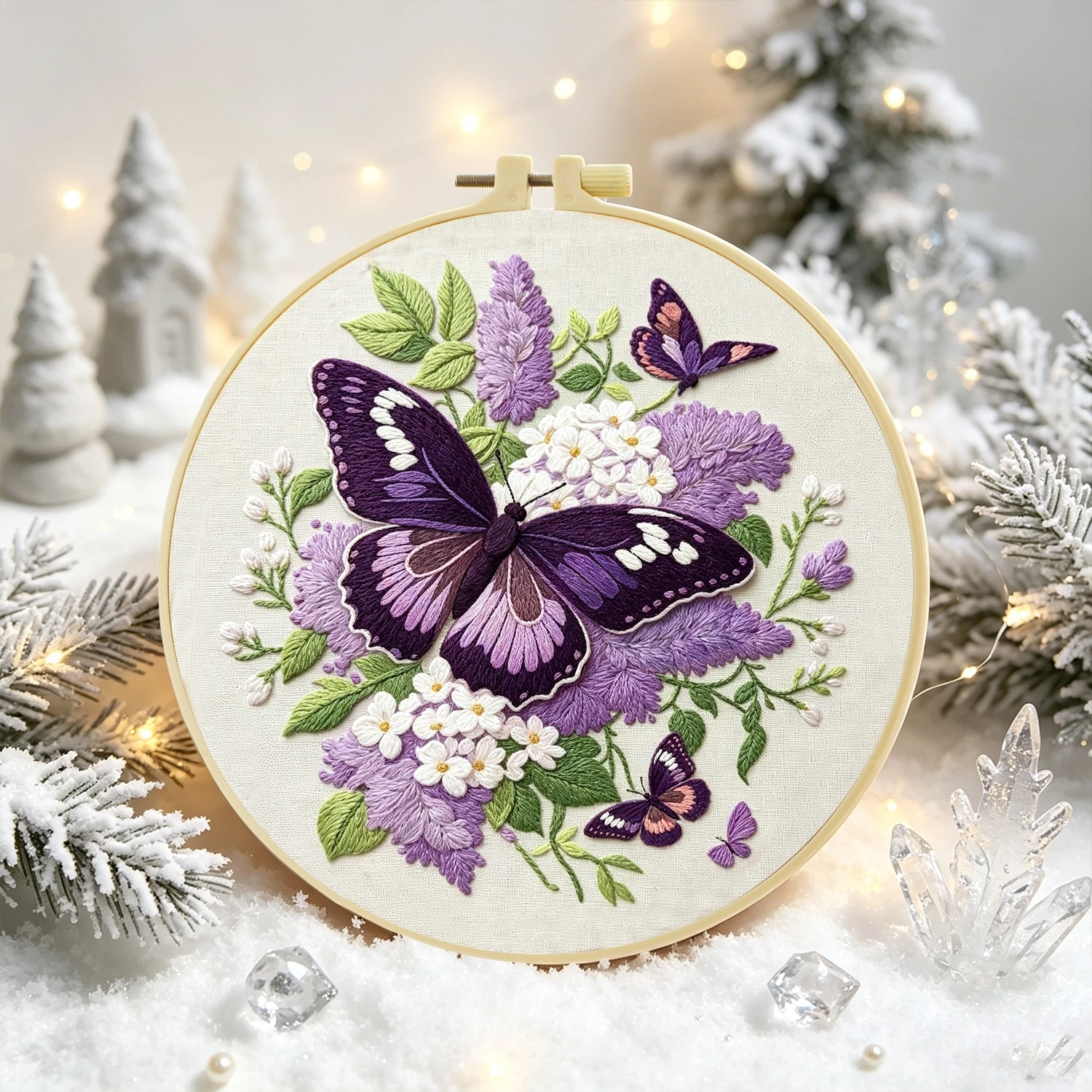 1 Set Lila Blumen-Schmetterling DIY-Stickerei-Set für Anfänger, Stickerei-Starter-Kit, Kreuzstich-Kunstgeschenk, Nadelarbeiten – Detail 5