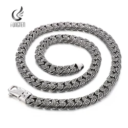 Fongten 70cm Vintage Totems Neckalce For Men Silver Color Stainless Steel Viking Link Chain Hip Hop Cool Men's Choker Jewelry