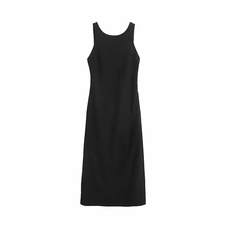 

2024 New Solid Color Summer Black Cotton Linen Sleeveless Midi Dress Women Fashion Elegant Commuter Leisure Female Tank Dresses