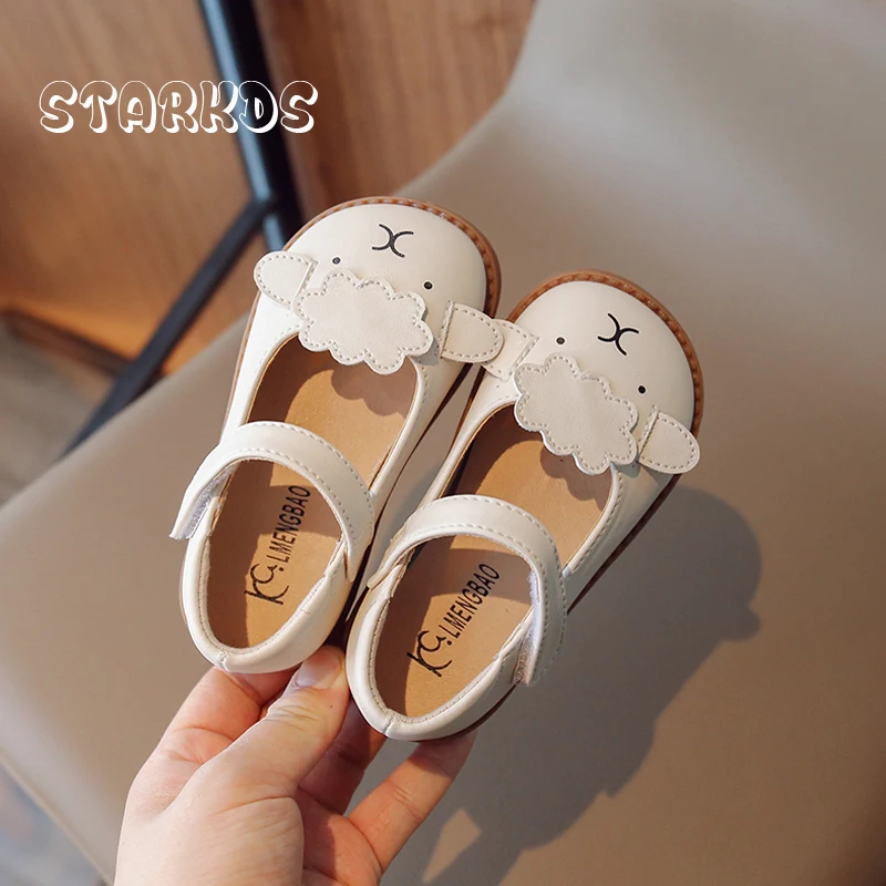 Cute Cartoon Sheep Ballet Flat Kids Whitie Pu Leather Dress Shoes Toddler Girls Spring New Soft Sole Animal Loafers