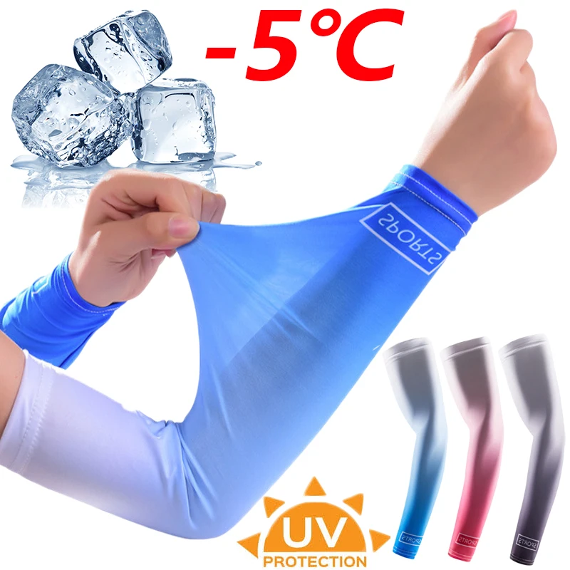 Manches de bras de refroidissement en soie glacée pour femmes et hommes, Protection contre le soleil d'été, couverture de coude, cyclisme en plein air, course à pied, pêche, manches de bras Anti-UV