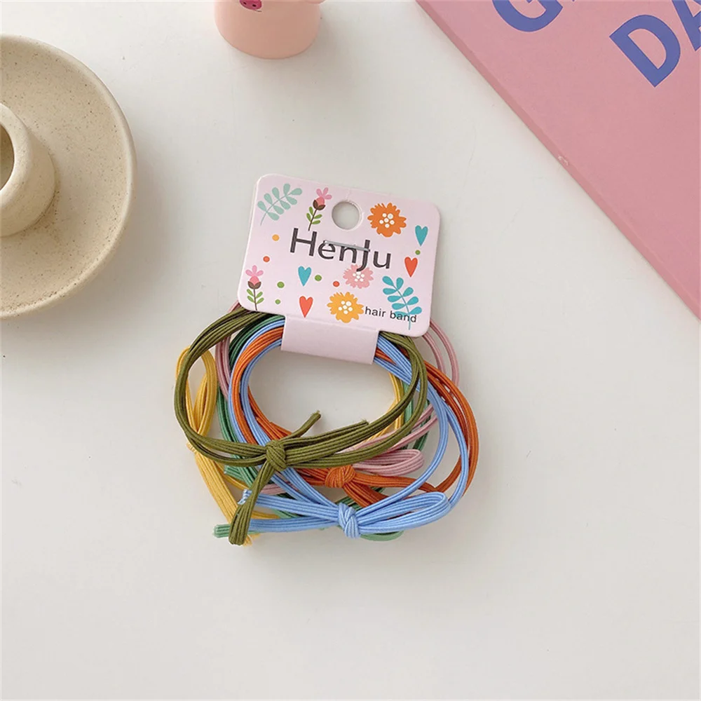 6-pieces/set Korean Version Of Simple Hair Tie Two-in-one Bow Set Ins Knotted Hair Rope High Elastic Basic Hair Rubber Band