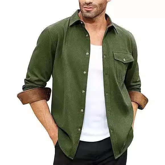 

2025 Autumn and Winter New European and American Men's Youth Casual Shirt Spot Grinding