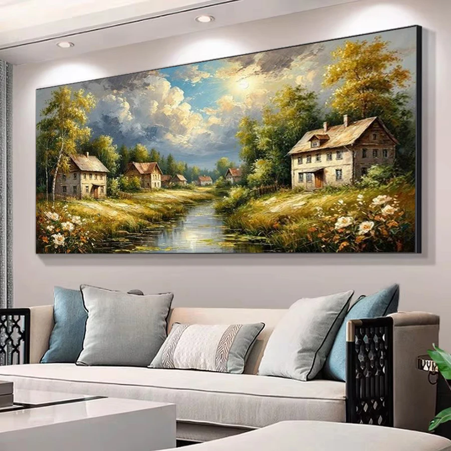 

Abstract House Landscape Large Size Diy Diamond Art Painting New Collection Rural Scenery Full Drill Mosaic Embroidery Picture