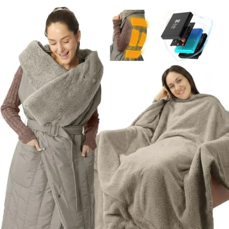 

Electric Wearable Heated Blanket 2-in-1 Design Portable Cordless Heated Blankets Battery Operated Heated Shawl Blanket Recharge