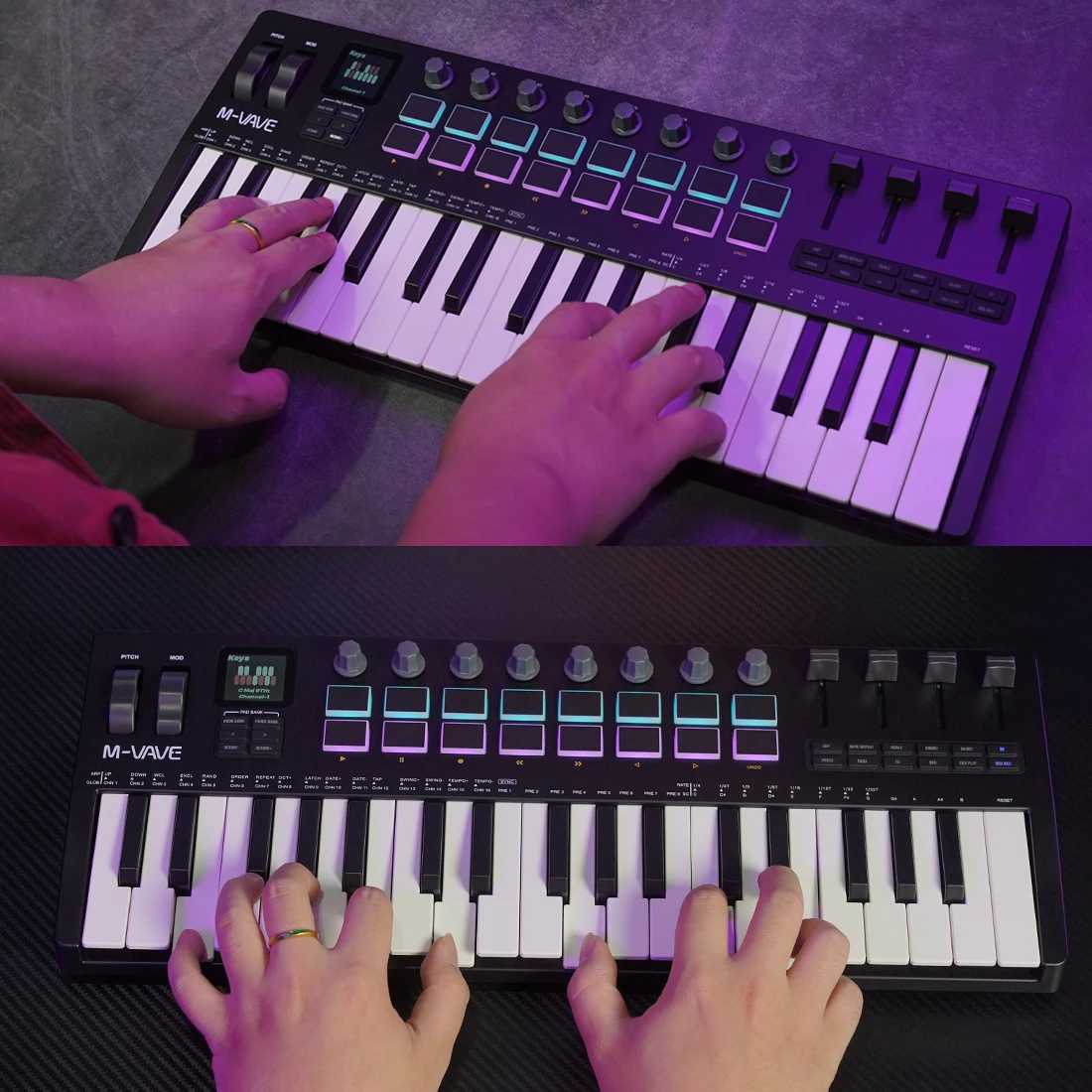 M-VAVE SMK-37 PRO คอนโทรลเลอร์ MIDI แบบพกพา 37 คีย์ 16 แพด RGB 8 ปุ่มควบคุม พร้อมซินธิไซเซอร์ในตัว คีย์บอร์ดสำหรับการผลิตเพลง