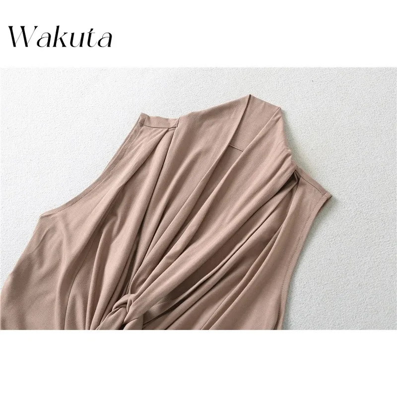 WAKUTA Japanese Classic Swing Neck Tie Tanks Sexy Sleeveless Tight Pleated Spice Girl Pullovers Fashion Peplum Camis 민소매 티 여성