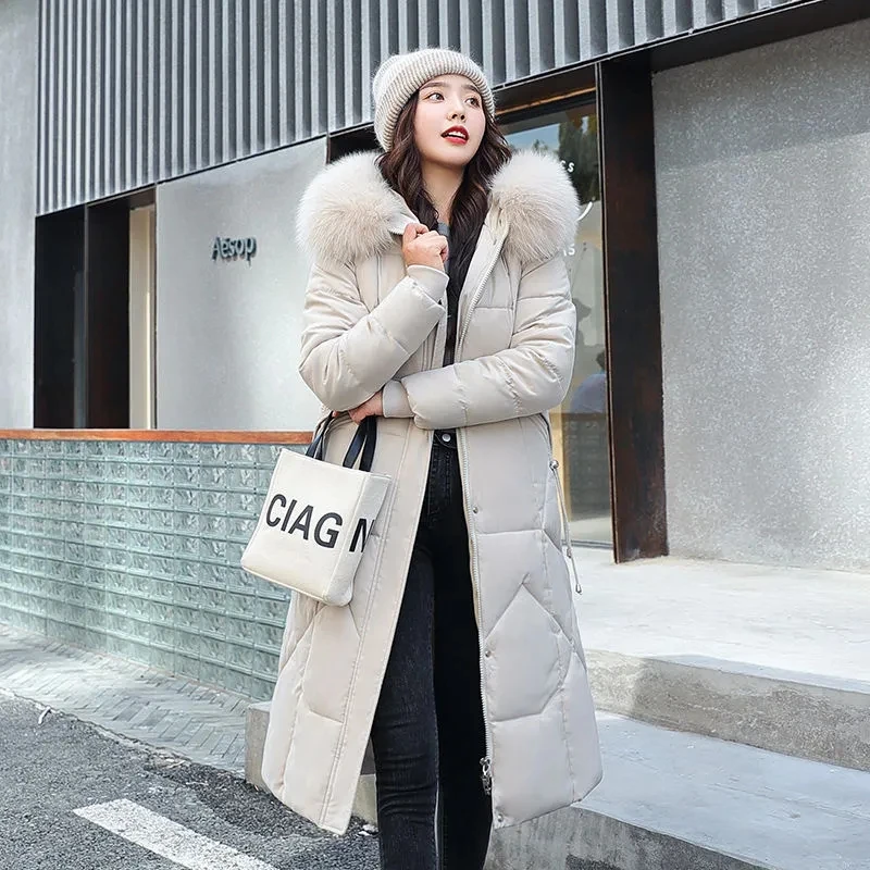 Down Cotton Parka Hooded 2023 New Winter Jacket Long Women Parkas Fur Collar Thick Warm Snow Wear Coat Windproof Clothes