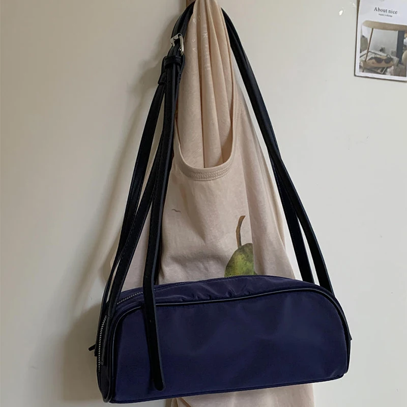 Nylon-Schultertasche, koreanische Damen-Unterarmtasche in Uni-Farbe, minimalistische Vintage-Handtasche mit leichtem Reißverschluss für Pendler. – Detail 15