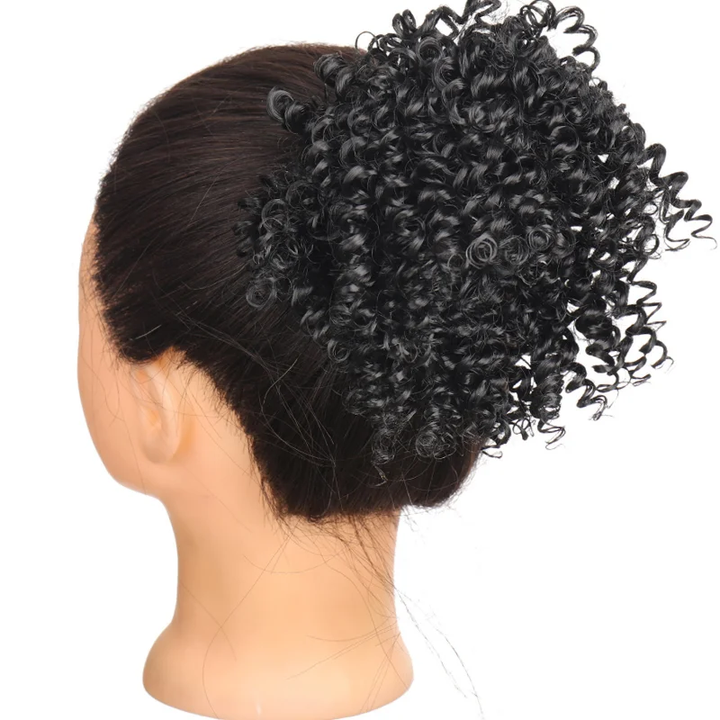 

Synthetic Afro Puff Kinky Curly Chignon Elastic Chignons Hairpiece Heat Resistant Hair Extensions For Women Gray Black