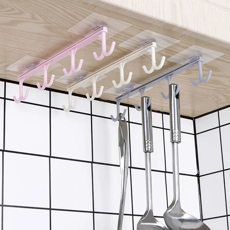 Self-adhesive Hook Storage Rack Kitchen Kitchenware Towel Hook Hanger for Cupboard Bathroom No Punching Organizer