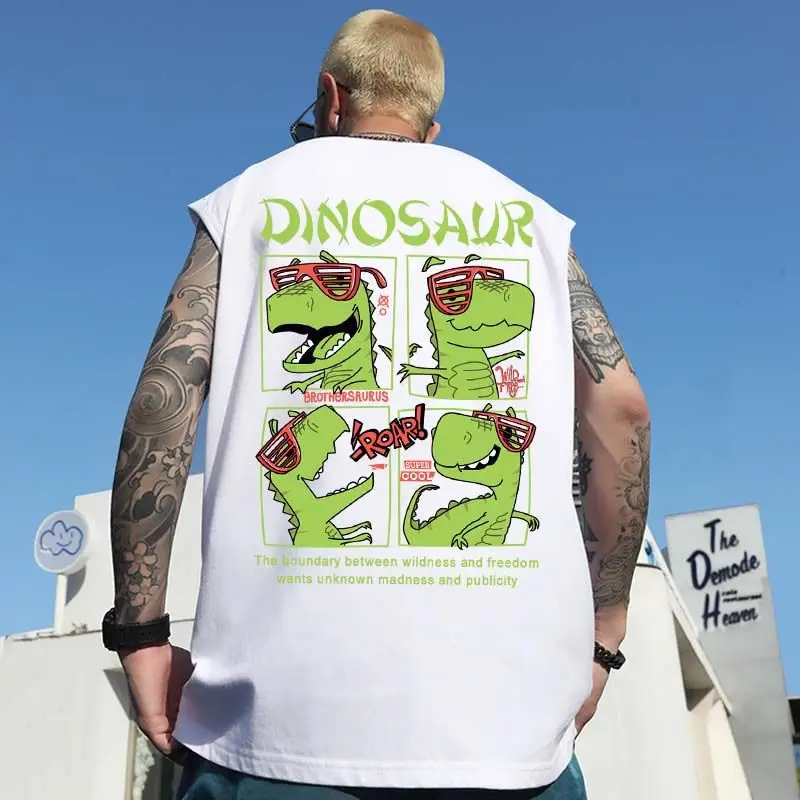 

Large Size Dinosaur Print Cotton Summer Vest Men's Loose Svel T-irt Sweatirt Fun Bawear Casual American Sle