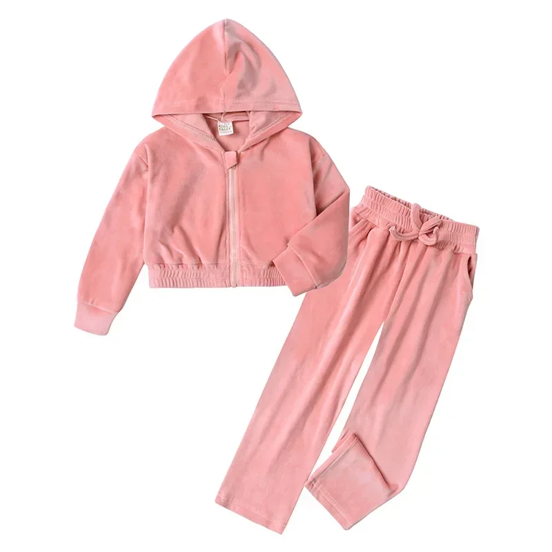 

2025 Autumn Winter Girls Velvet Tracksuit Set Kids Casual Hoodie and Pants Two-Piece Sportswear 1-12Y Children Fashion Clothes
