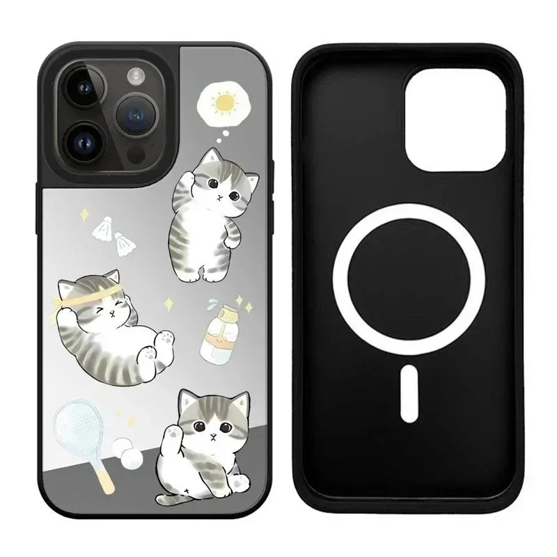 

MagSafe Mirror Surface Lovely Cat Panda iPhone 11 12 13 14 15 Pro Max Case - Protective iPhone Case with MagSafe