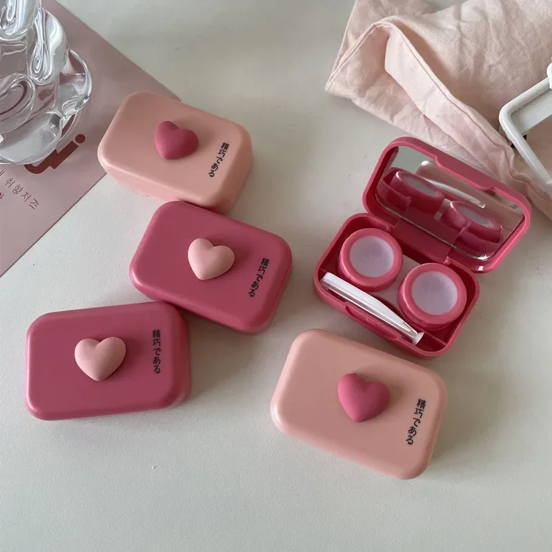 Women Pink Cute Contact Lens Box New Style Candy Color Contact Lenses Case with Tweezers Container Travel Contact Lenses Case