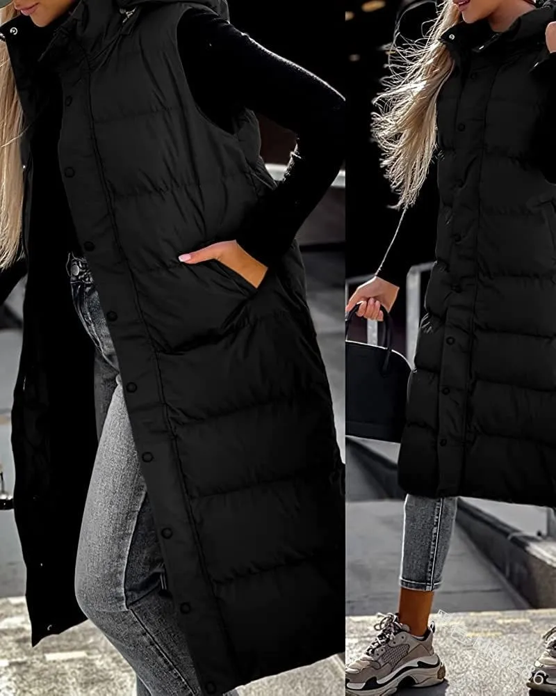 Hooded Zipper Jacket Women Oversize Waistcoat Winter Outerwear Hooded Parka Fashion Quilted Vest Casual