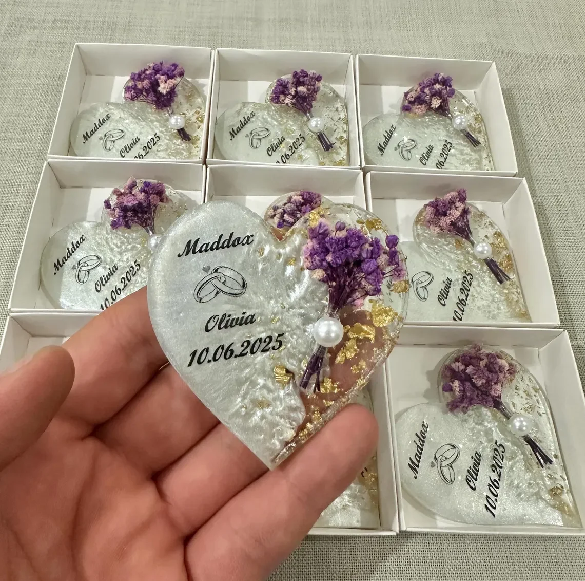 Personalized Magnet Favor, Epoxy magnet, Engagement gift, Bridal Shower Favors,Dried Flower Magnet for Guest,Wedding Gifts,Weddi