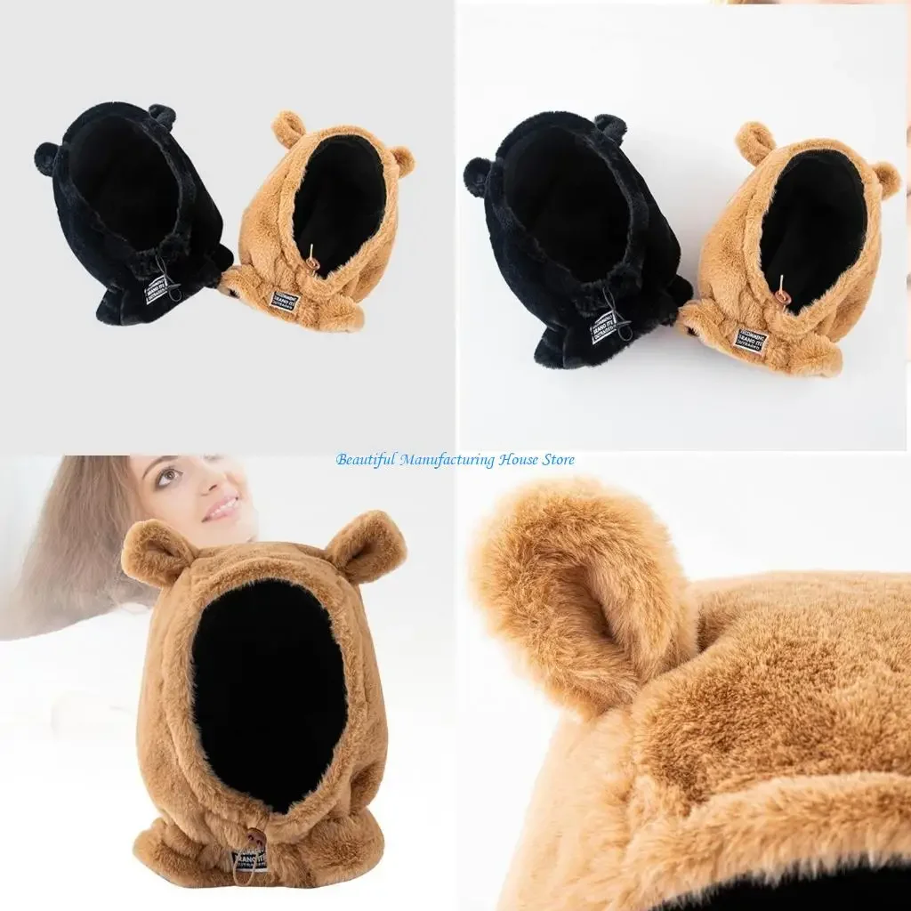 

E56A Lovely Balaclava Plush Bear Ear Cap Ear for Protection Winter Warm for Daily Wea