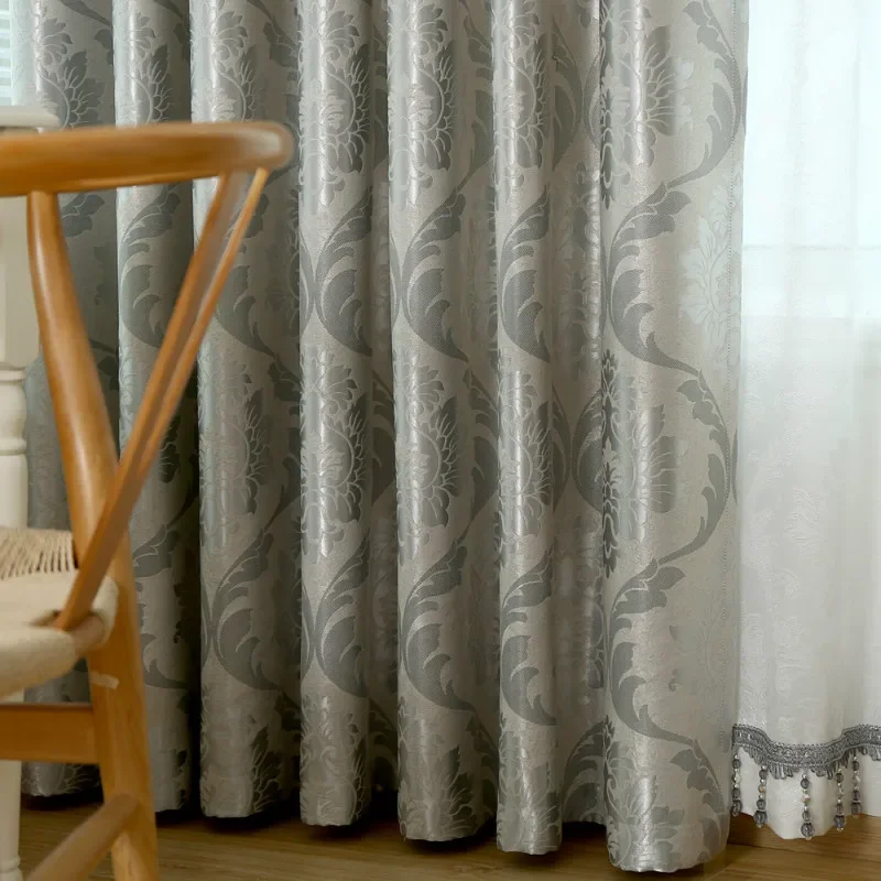 Modern Custom Curtains for Living Room Silver Gray Large Jacquard Classic European Pattern Curtain for Bedroom Suede Window