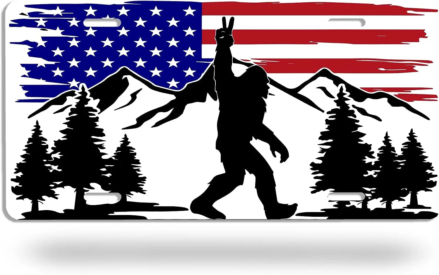 American Flag Bigfoot License Plates Sasquatch Car Front License Plate Aluminum Metal Noverlty License Plate for US Men Women