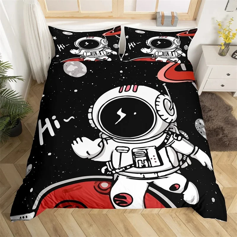 Astronaut Duvet Cover Set, Space Bedding Set for Kids Boys, Sky Galaxy Themed Comforter Cover, Queen/King/Twin Size Quilt Cover