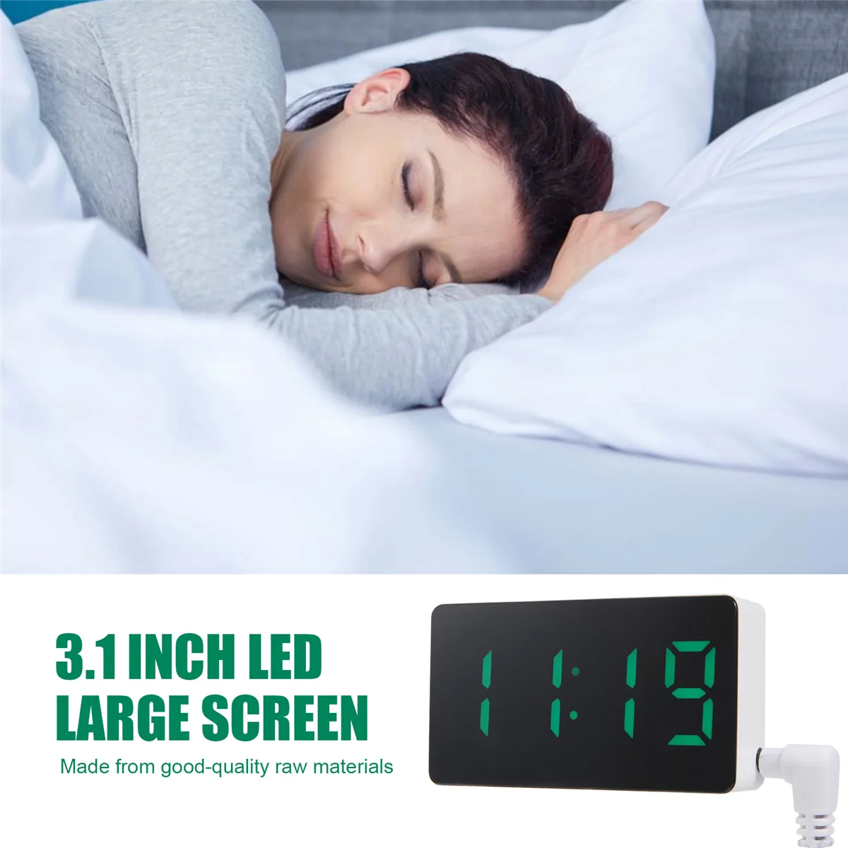 Mini Desk Alarm Clock Digital Mirror LED Temperature USB Bedside Table Travel Clocks for Bedroom Living Home Decor,Green HY