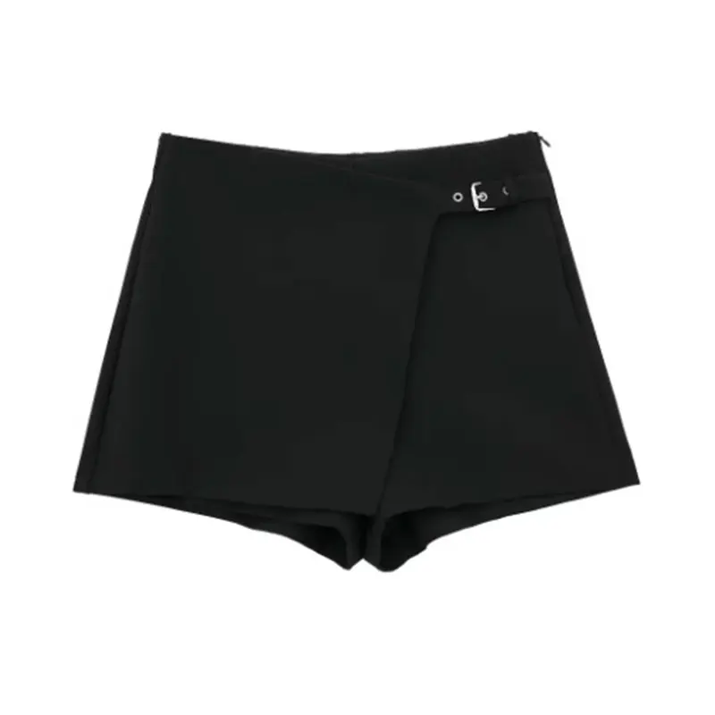 Lazvm-Asymmetric Shorts Skirts with Tab for Women, High Waist, Side Zipper, Female Skort, Fashion