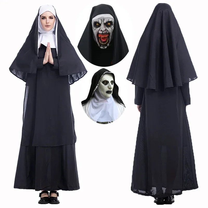 SN88 Film The Nun2 Valak Cosplay Kostuum Conjuring Lange Jurk Priester's Gewaden Volwassen Horror Ghost Eng Halloween Carnaval F* # 2@5