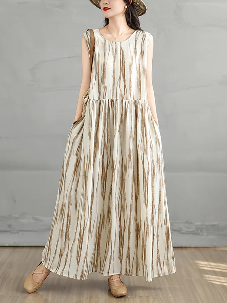 Faionable Loose Floral Print Sweet Vest Dr Summer Slimming Long Dr Cover Belly A-Line Retro Sle Women's Dr