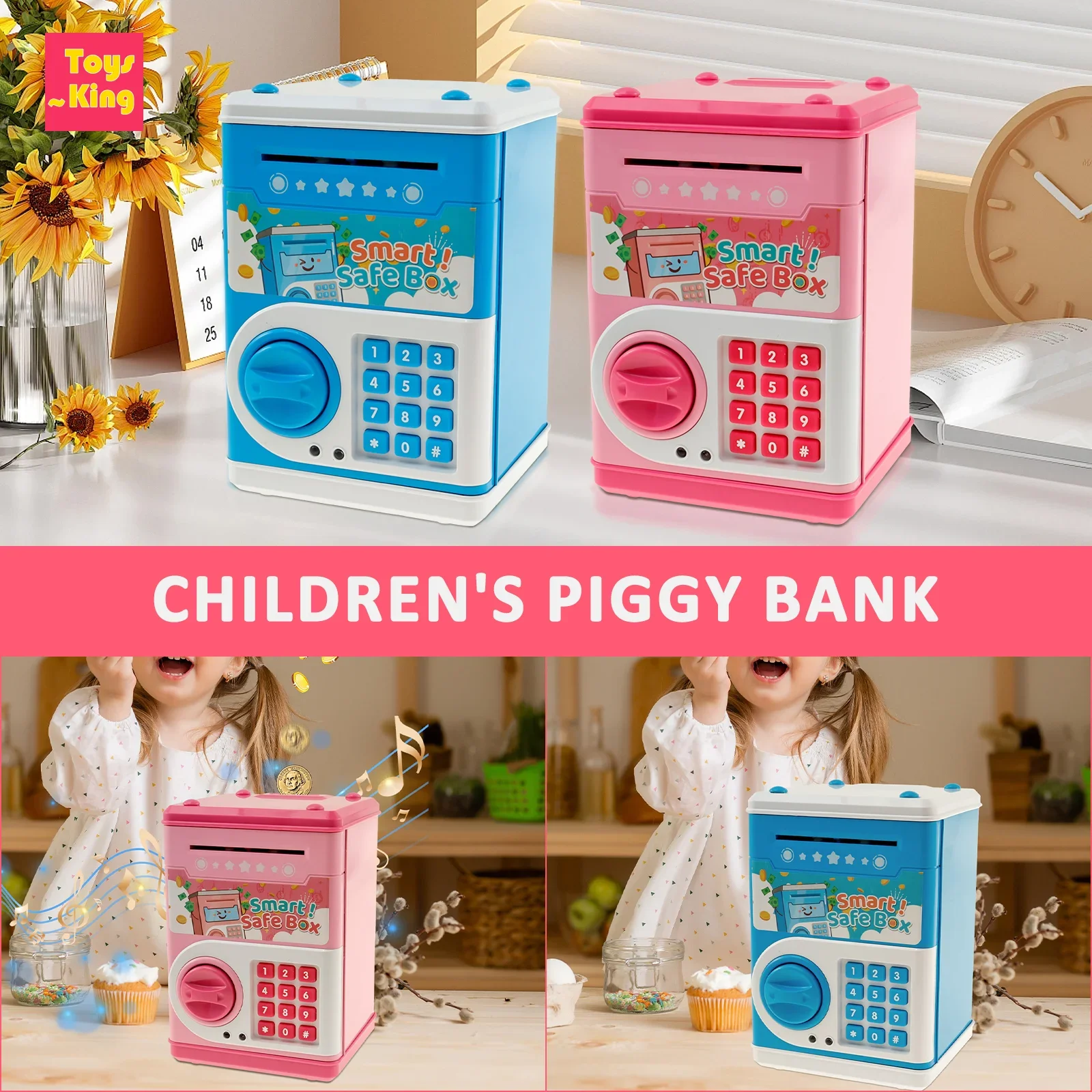 كلمة المرور الإلكترونية Piggy Bank التلقائي التعريفي لفة الأوراق النقدية محاكاة ماكينة الصراف الآلي للأطفال اللعب منزل اللعب توفير المال صندوق العملات المعدنية