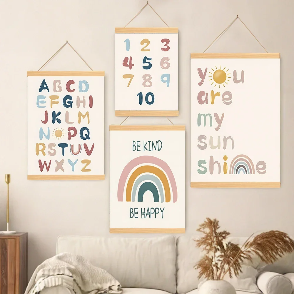 You Are My Sunshine Scrolls Wall Decor Boho Rainbow Nursery Decor Students,Alphabet Prints Rainbow Decor For Playroom No Frame