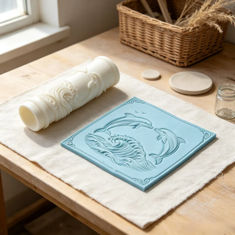 Ocean Dolphin Texture Roller, 3D Embossed Wave Pattern Rolling Tool for DIY Candle Soap Clay Resin Plaster Craft