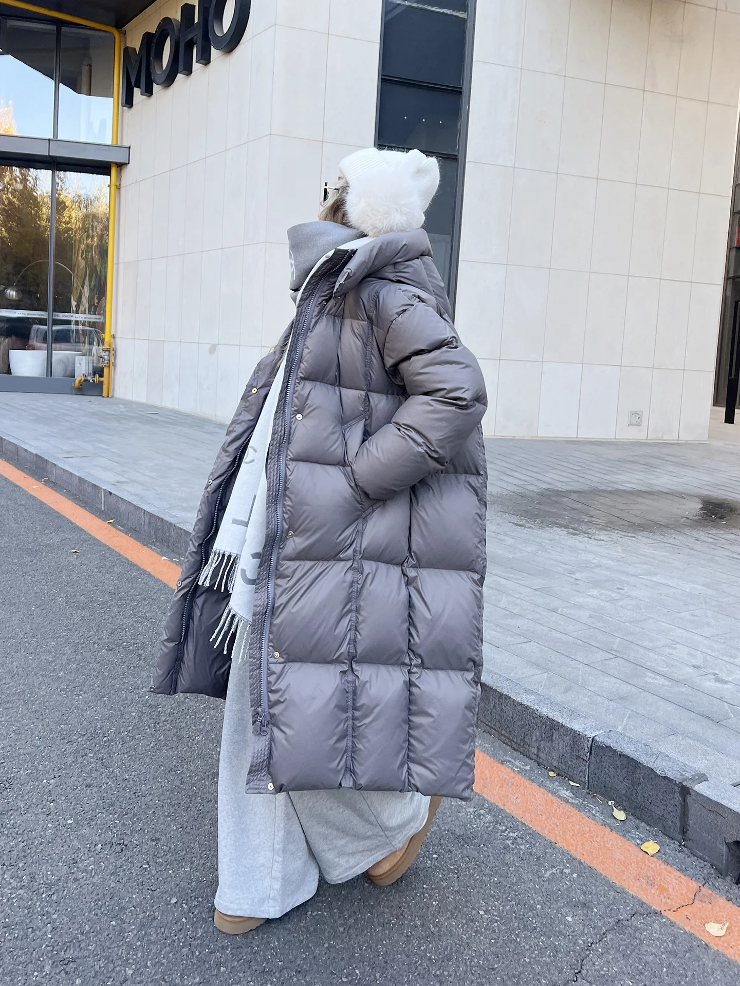 

KMZD Winter Long Women's down Jaet White Du Feather 90% Fill Power 500g Hooded Warmth Thiened Coat Casual Sle