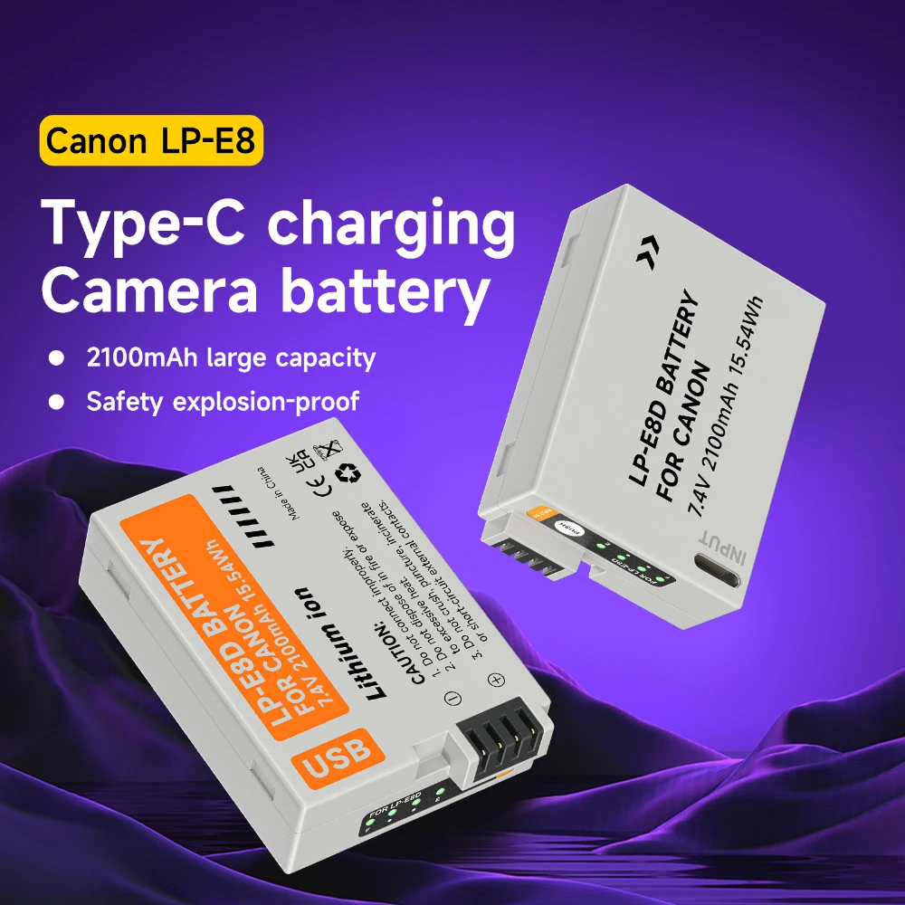 بطارية PALO مع إدخال Type-C لكانون ، من من من من من من نوع C ، ولب E8 ، وليوس 550D ، و 600D ، و 650D ، و 700D ، و X4 ، و X5 ، و X6i ، و X7i ، و T2i ، و T3i ، t4i ، T5i ، الكاميرا