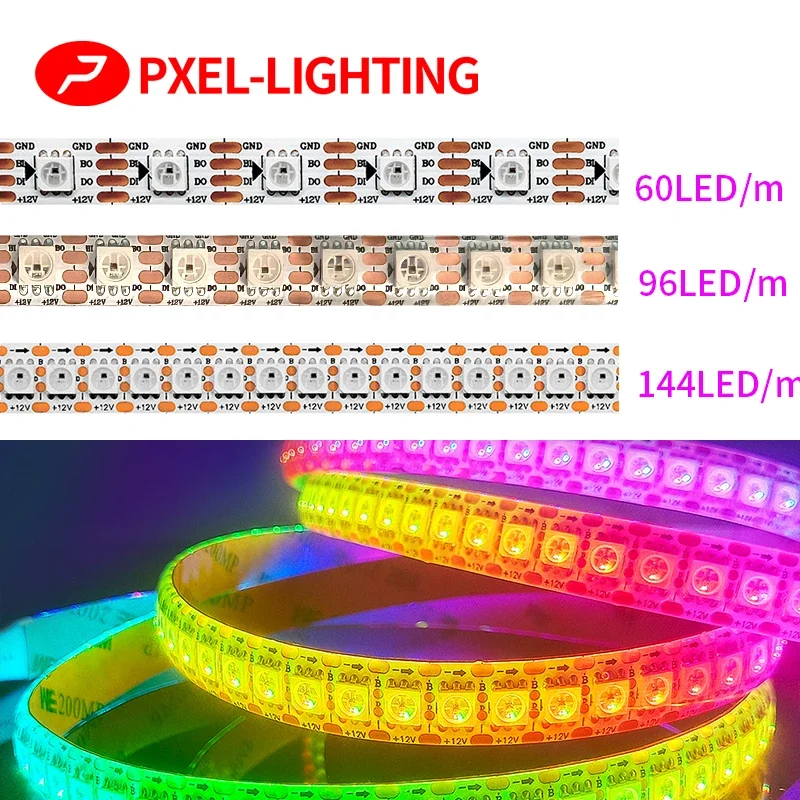 

DC12V WS2815 (WS2812B WS2813 updated) RGB LED Pixels Strip Light SPI Individually Addressable LED Dual-Signal 60/74/96/144Leds/m