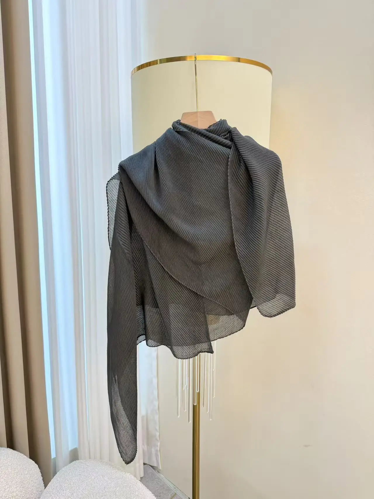 وشاح نسائي مطوي - وشاح شيفون مزخرف صلب، شال مطوي على الموضة للسيدات 2025 وصول جديد - إكسسوار الزي اليومي