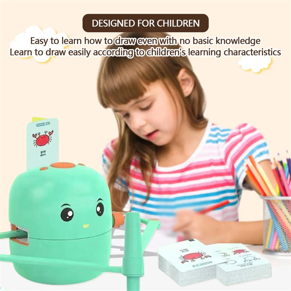 Qualität! Interaktives pädagogisches Zeichenroboter-Lernspielzeug mit 100 Karten, frühes Lernspielzeug für Mädchen und Jungen, Rosa