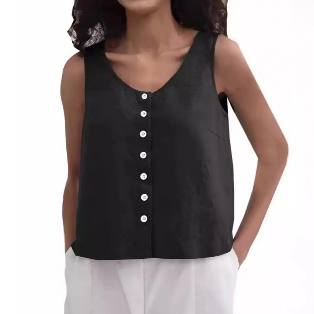 Mouwloze Blouse Stijlvolle Dames Mouwloze Tanktops Losse Pasvorm Knoopsluiting Ontwerp Voor Zomer Streetwear Losse Pasvorm O-hals