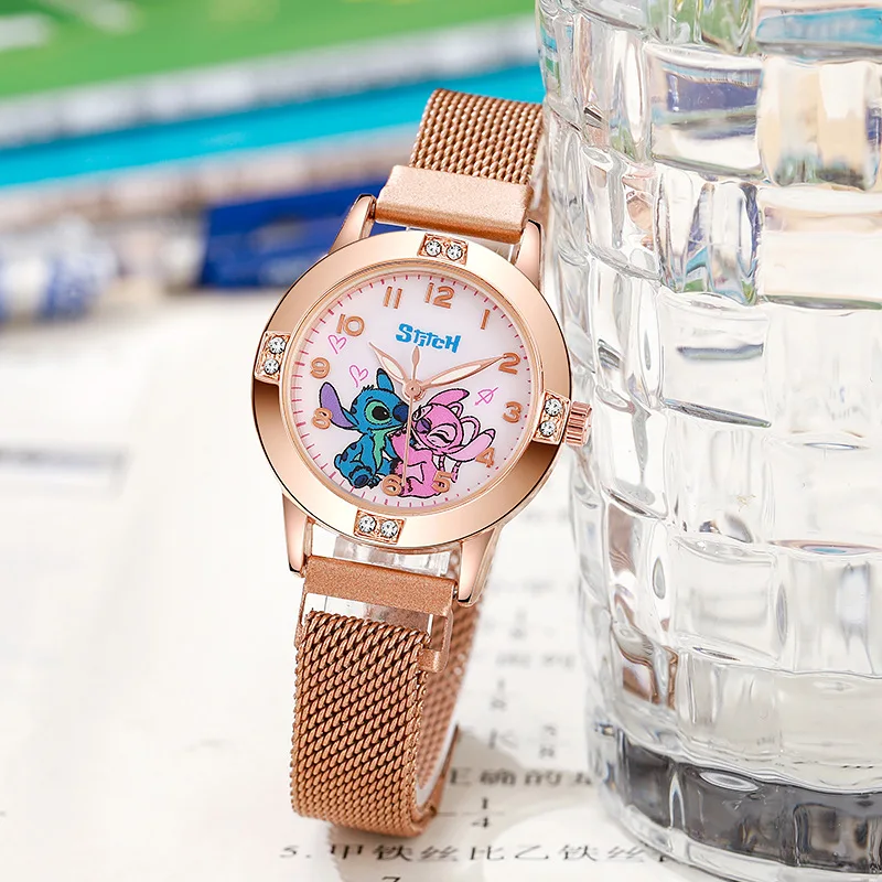 الكرتون الماس غرزة الساعات الفتيات النساء Kawaii مرحبا كيتي الأطفال مشاهدة السيدات الذهب والفضة معدن مجوهرات ساعة مغناطيسية