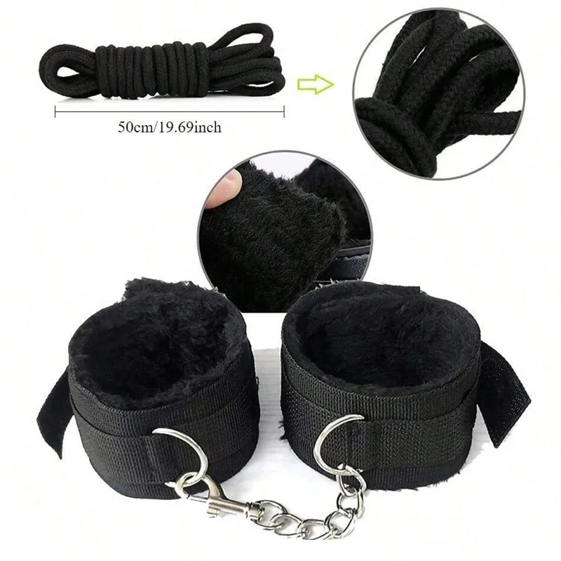 Sex Bondage BDSM Restraints Handcuffs Ankle Cuff Blindfold Whip Rope Nipple Clamps Anal Toys Adult Games Sexy Toys for Couples view 4