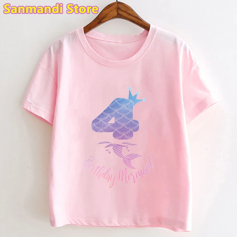 New 2022 Hot Sale Mermaid Graphic Print Tshirt Girls Funny 3th-12th Birthday Gift Kids Clothes  Kawaii Children Clothing Tops