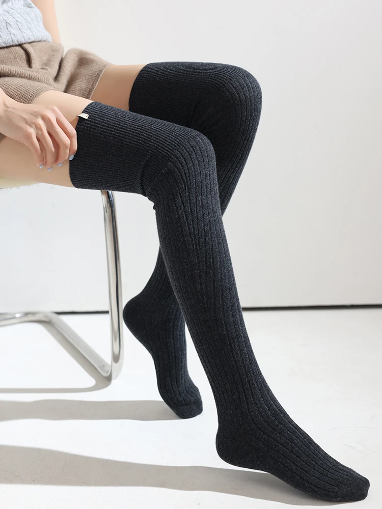 Luxury 100% Pure Cashmere High Stocking Women Knitted Long Floor Socks Winter Warm Boot Home Over the Knee Socks Soft Indoors