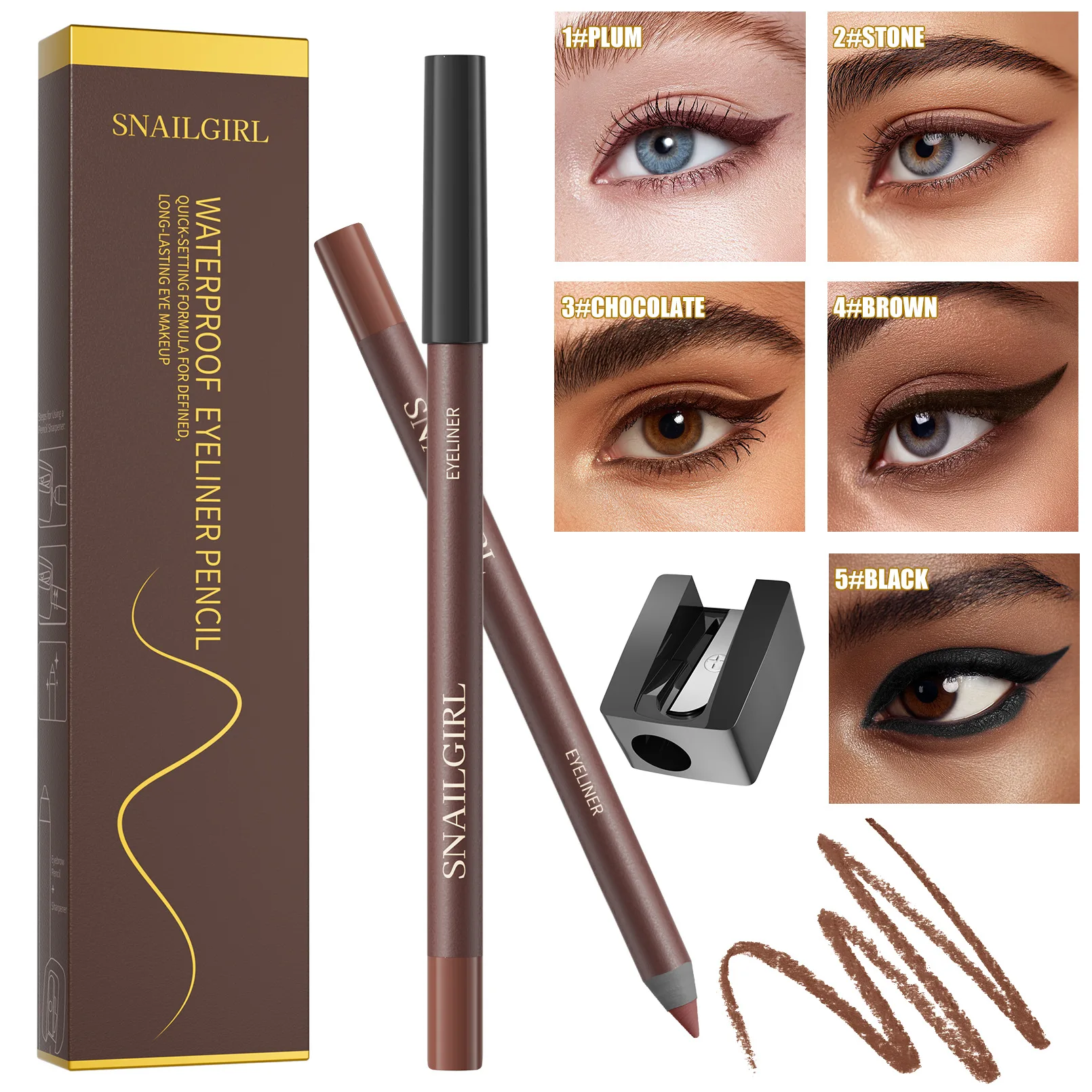 Waterproof Sweat Proof Eyeliner Pencil Colorful Long Wear Hot Sale Cross Border Makeup for Perfect Eye Definition