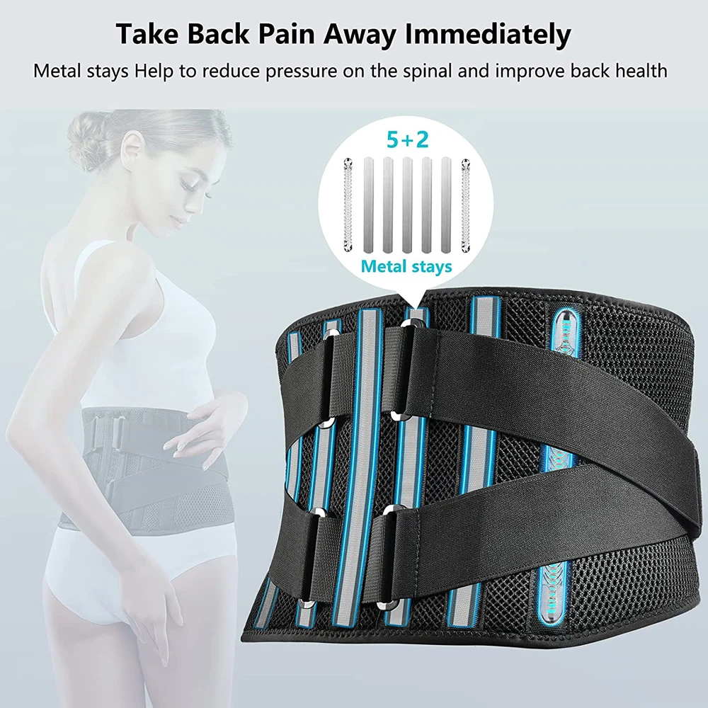 Back Brace Lower Back Pain Relief with 7 Stays, Adjustable Back Support Belt, Anti-skid Lumbar Support for Sciatica Scoliosis