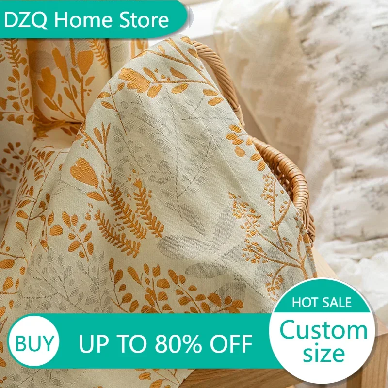 

Korean Style Minimalist Cotton and Linen Curtains for Living Room Bedroom Dining Room Orange Jacquard Customized Blackout Window